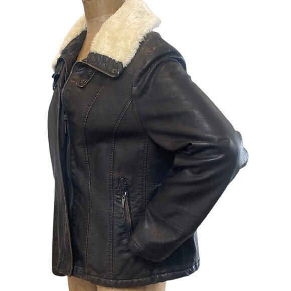 a.n.a Faux Leather Aviator Jacket Faux Fur Lining & Collar Sz XL Brown #178K - Picture 5 of 11